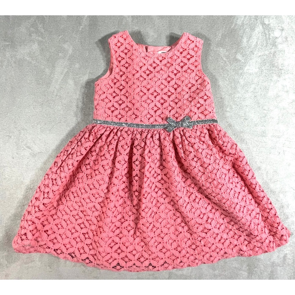 Carter's Lace Dress Kids 18 Months Pink Glitter Bow Special Occasion Sleeveless
